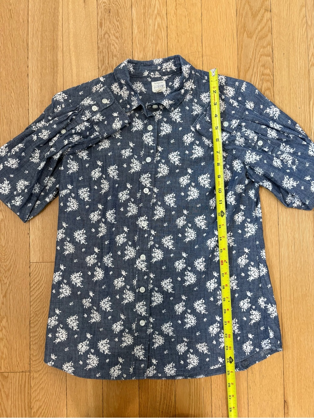 J.Crew Floral Chambray Button Down Shirt Size S Blue White Cotton Blouse 31541 - Picture 7 of 8